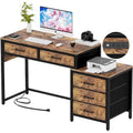 Scrivania per computer da 55" con 5 cassetti in tessuto, scrivania da ufficio con prese di corrente e supporto per stampante