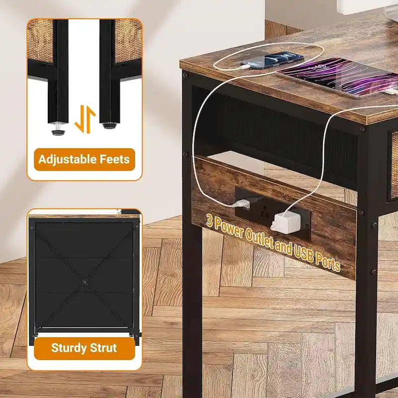 Scrivania per computer da 55" con 5 cassetti in tessuto, scrivania da ufficio con prese di corrente e supporto per stampante