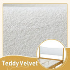 Letto in legno di gomma naturale matrimoniale con base a piattaforma e testiera imbottita in velluto Teddy