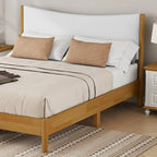 Letto in legno di gomma naturale matrimoniale con base a piattaforma e testiera imbottita in velluto Teddy