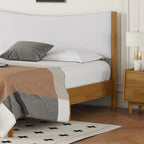 Letto in legno di gomma naturale matrimoniale con base a piattaforma e testiera imbottita in velluto Teddy