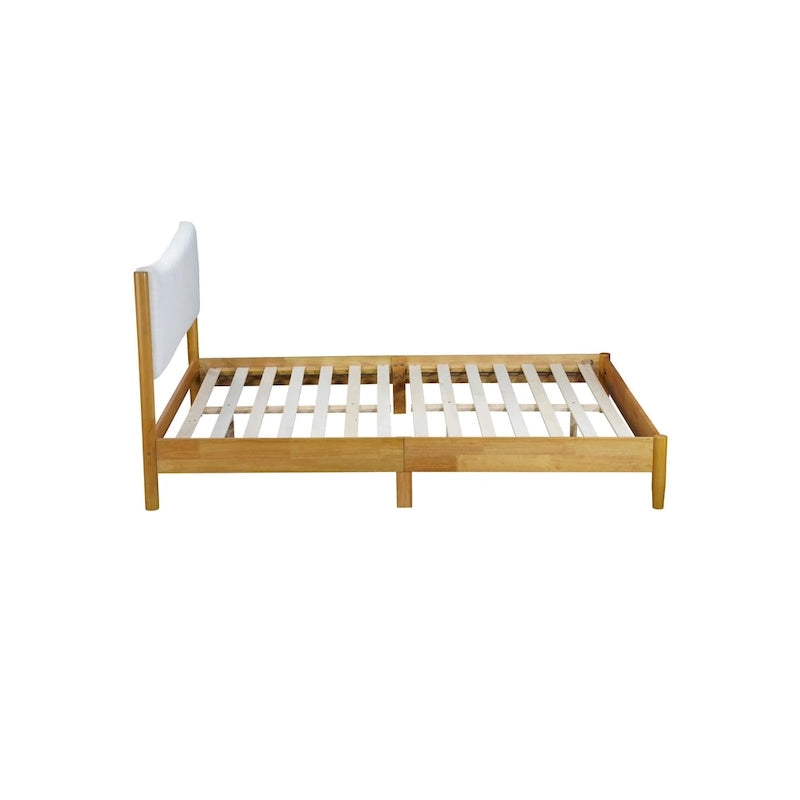 Letto in legno di gomma naturale matrimoniale con base a piattaforma e testiera imbottita in velluto Teddy