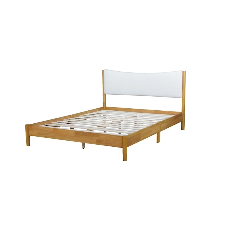Letto in legno di gomma naturale matrimoniale con base a piattaforma e testiera imbottita in velluto Teddy