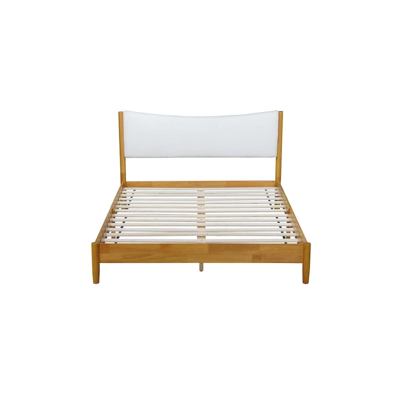 Letto in legno di gomma naturale matrimoniale con base a piattaforma e testiera imbottita in velluto Teddy