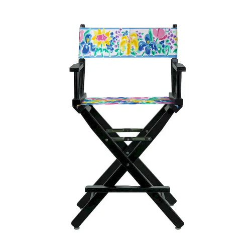 24 Sedia da Regista Telaio Nero-Fiori da Giardino - 23L x 19P x 39,5A