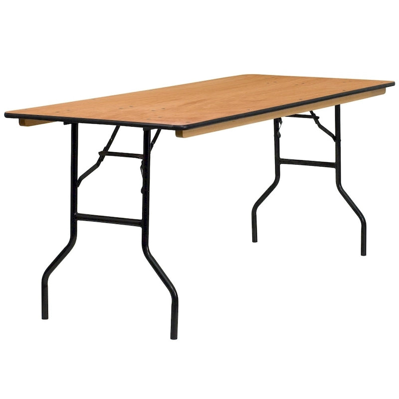 Tavolo per banchetto rettangolare pieghevole in legno da 6 piedi con piano con finitura trasparente – 72P x 30L x 30,25A