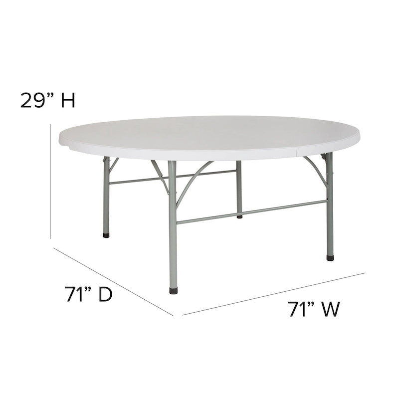 Tavolo Pieghevole da Evento Tondo in Plastica Bi-Fold da 1,80 m con Maniglia