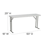 Tavolo da addestramento pieghevole rettangolare 18"L x 60"P in plastica granito bianca