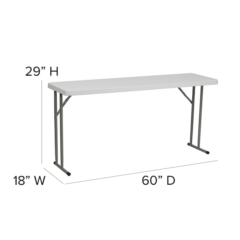 Tavolo da addestramento pieghevole rettangolare 18"L x 60"P in plastica granito bianca