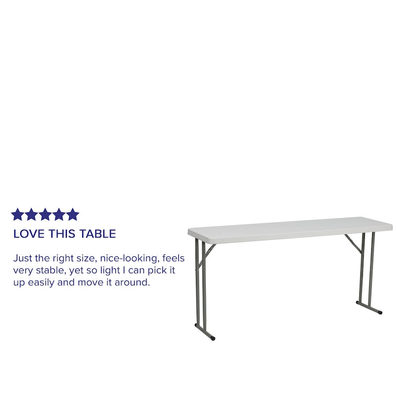 Tavolo da addestramento pieghevole rettangolare 18"L x 60"P in plastica granito bianca