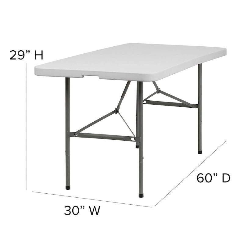 Tavolo pieghevole in plastica bianco granito a due ante 30W x 60L - Tavolo per banchetti