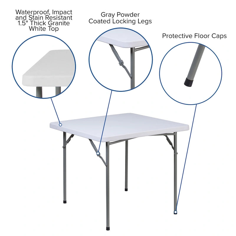Tavolo pieghevole quadrato in plastica da 85 cm - Tavolo da gioco/Tavolo da carte