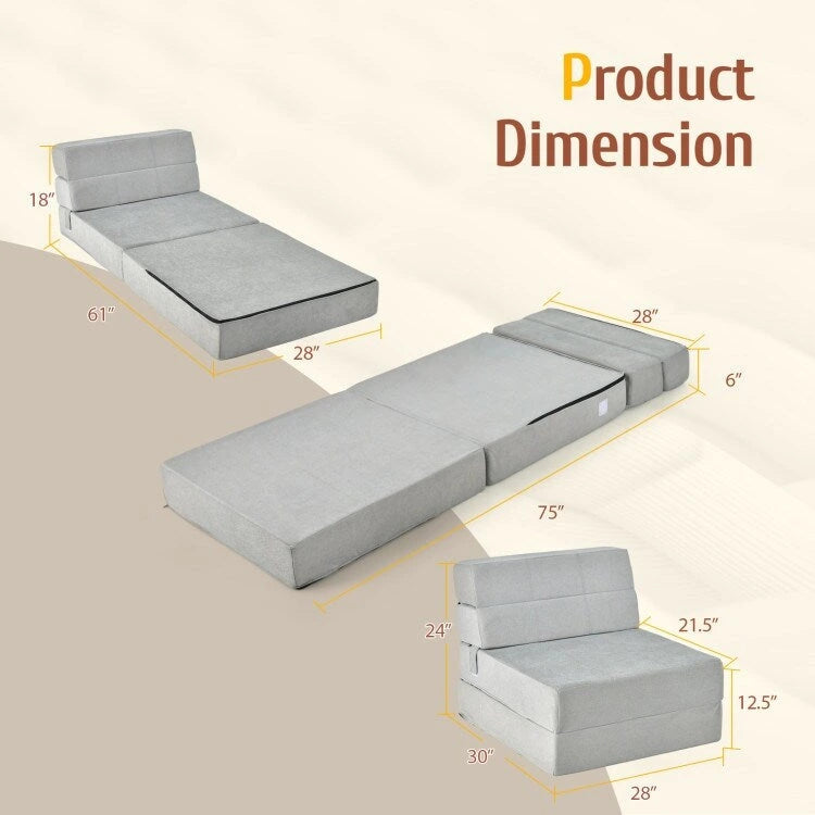 Sedia Pieghevole a Tre Ante Trasformabile in Letto - 75 x 28 x 6