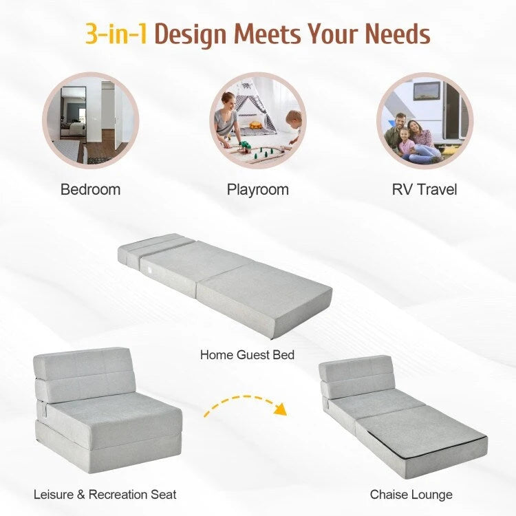 Sedia Pieghevole a Tre Ante Trasformabile in Letto - 75 x 28 x 6
