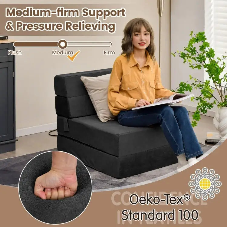Sedia Pieghevole a Tre Ante Trasformabile in Letto - 75 x 28 x 6