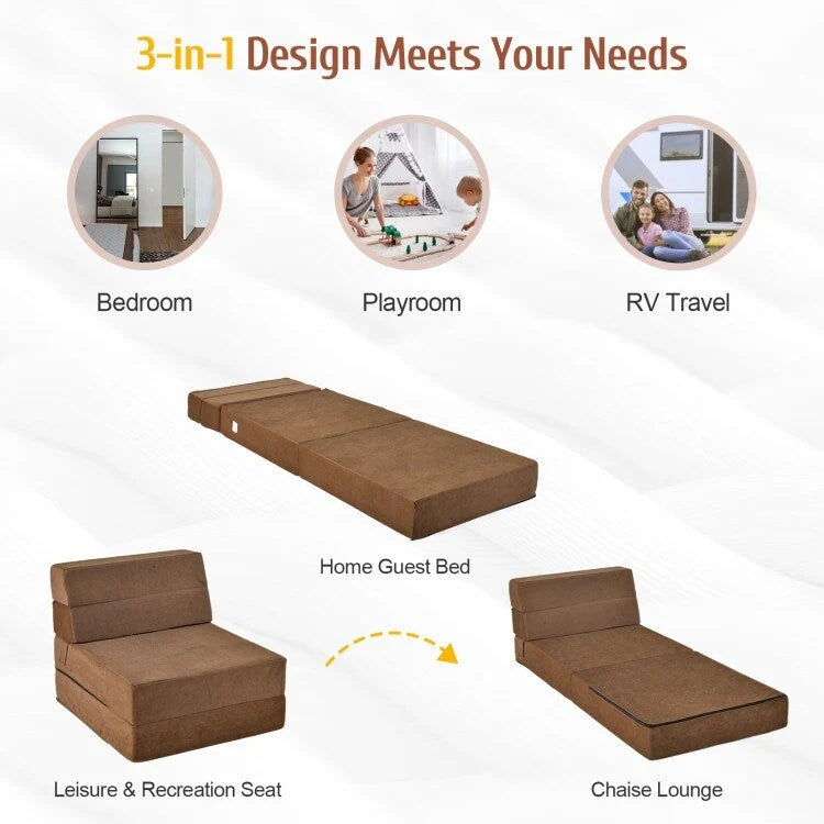 Sedia Pieghevole a Tre Ante Trasformabile in Letto - 75 x 28 x 6