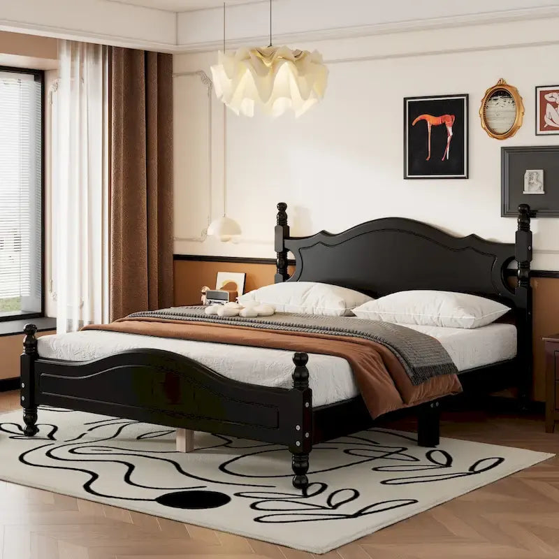 Letto a piattaforma stile retrò con supporto a doghe in legno