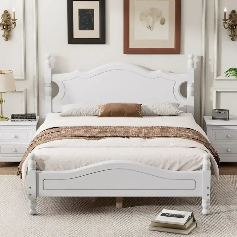 Letto a piattaforma stile retrò con supporto a doghe in legno