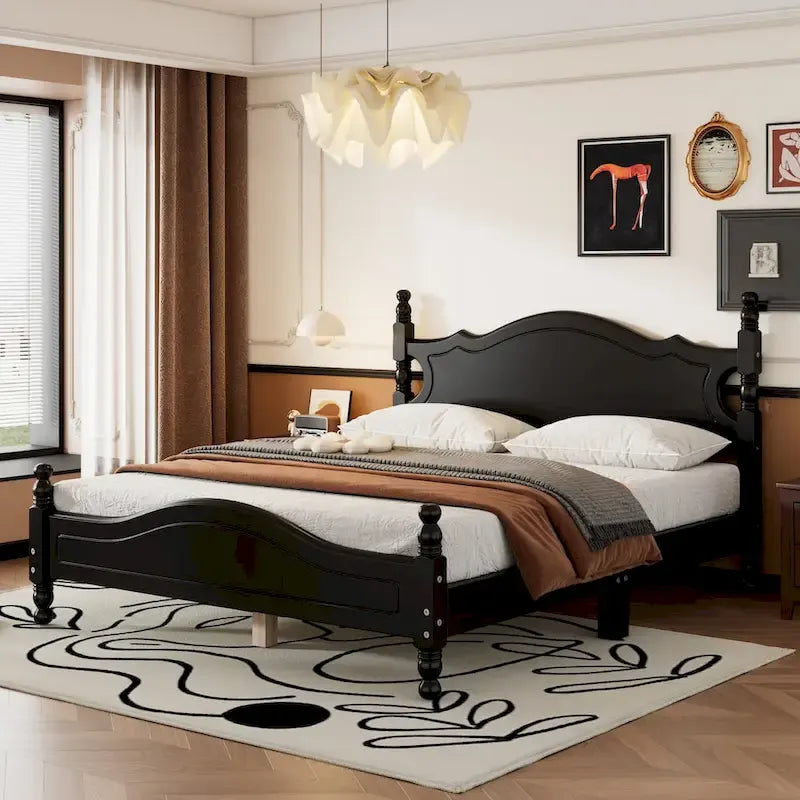Letto a piattaforma stile retrò con supporto a doghe in legno