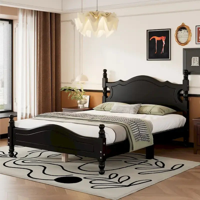 Letto a piattaforma stile retrò con supporto a doghe in legno
