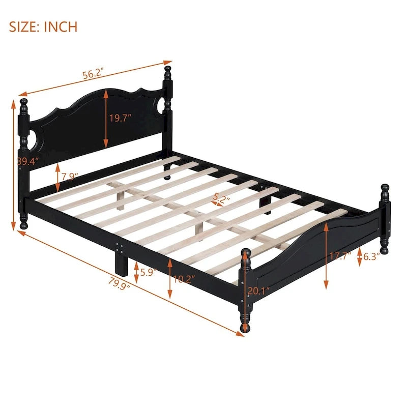 Letto a piattaforma stile retrò con supporto a doghe in legno