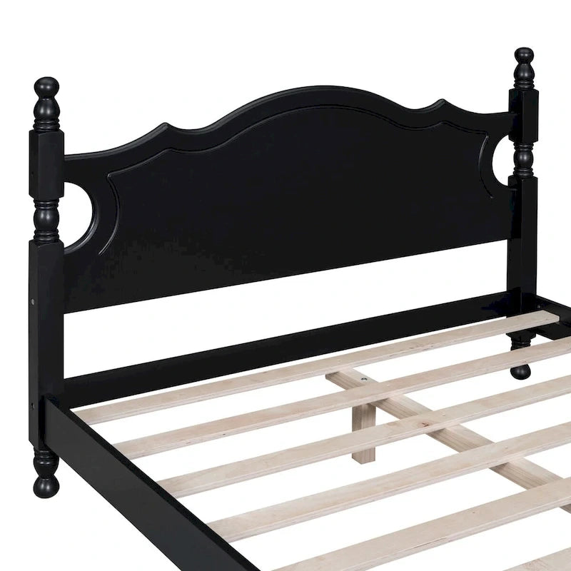 Letto a piattaforma stile retrò con supporto a doghe in legno