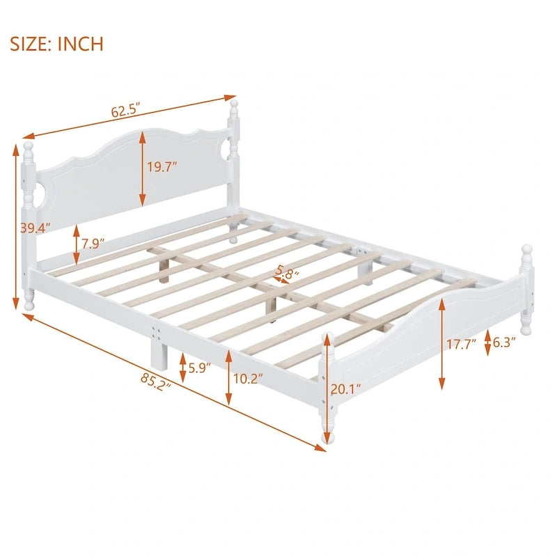Letto a piattaforma stile retrò con supporto a doghe in legno