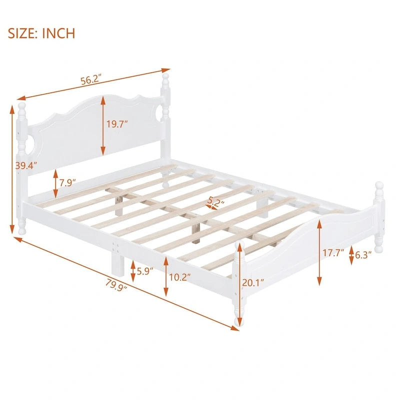 Letto a piattaforma stile retrò con supporto a doghe in legno