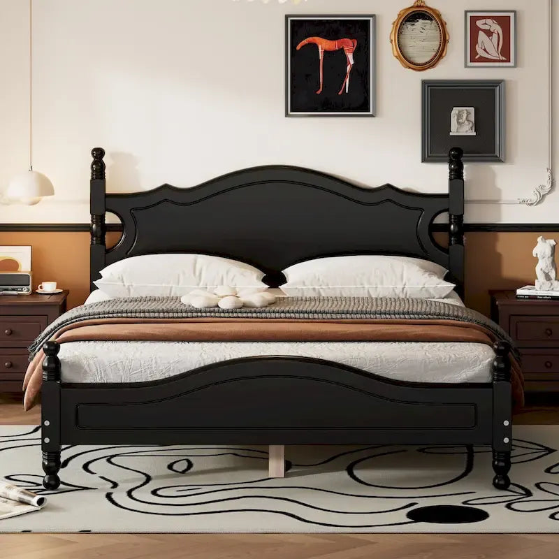 Letto a piattaforma stile retrò con supporto a doghe in legno