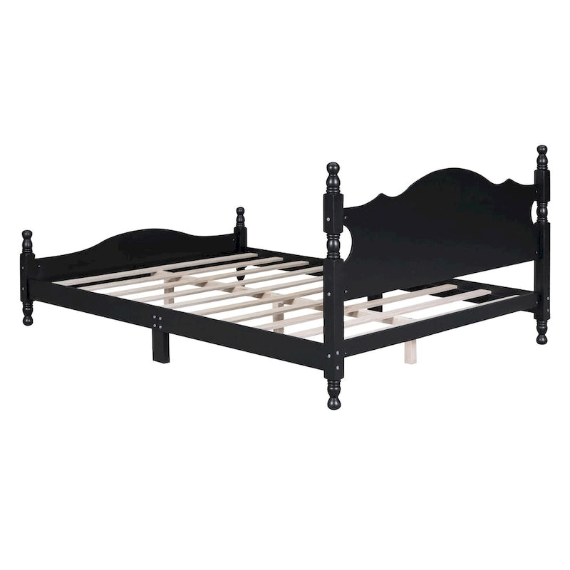 Letto a piattaforma stile retrò con supporto a doghe in legno
