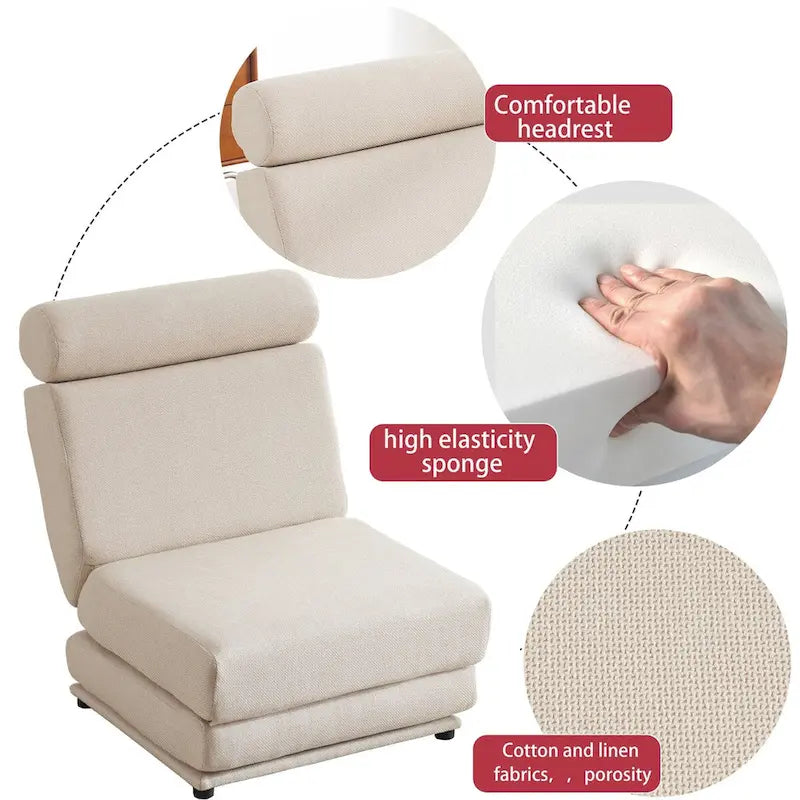 Poltrona Letto Pieghevole Singola con Cuscino, Divano Letto Portatile, Poltrona, Realizzata in Lino Traspirante e Resistente