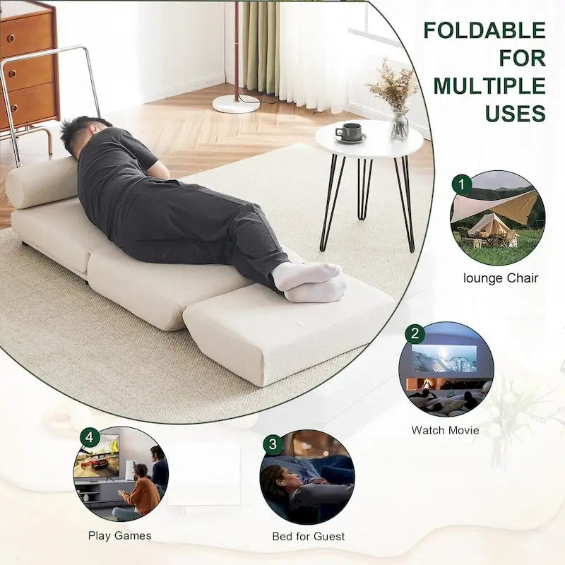 Poltrona Letto Pieghevole Singola con Cuscino, Divano Letto Portatile, Poltrona, Realizzata in Lino Traspirante e Resistente