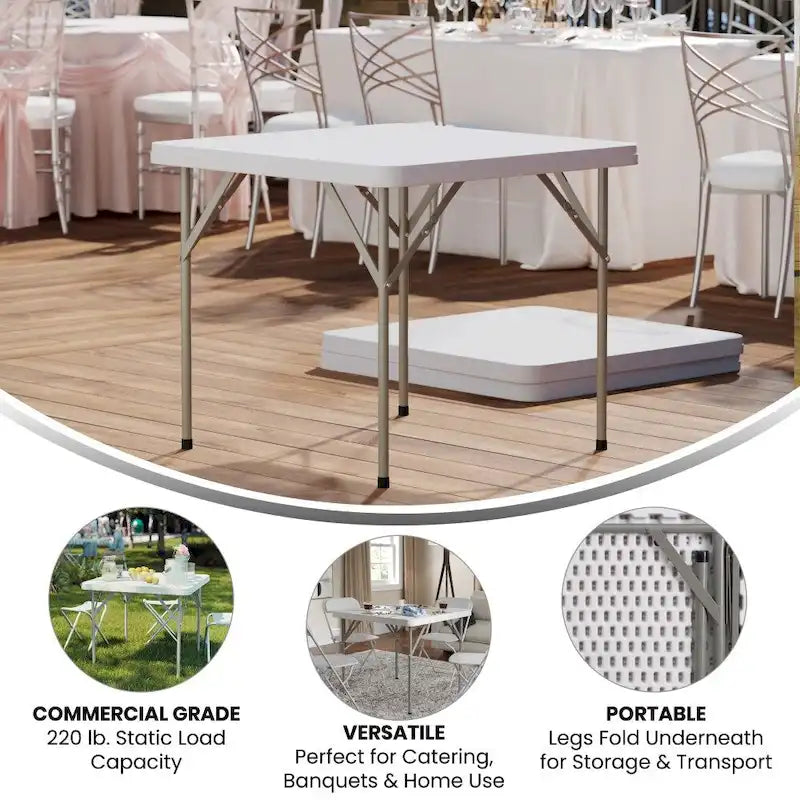 Tavolo Pieghevole Quadrato in Plastica da 87 cm - Tavolo Pieghevole per Eventi - 87P x 87L x 75A