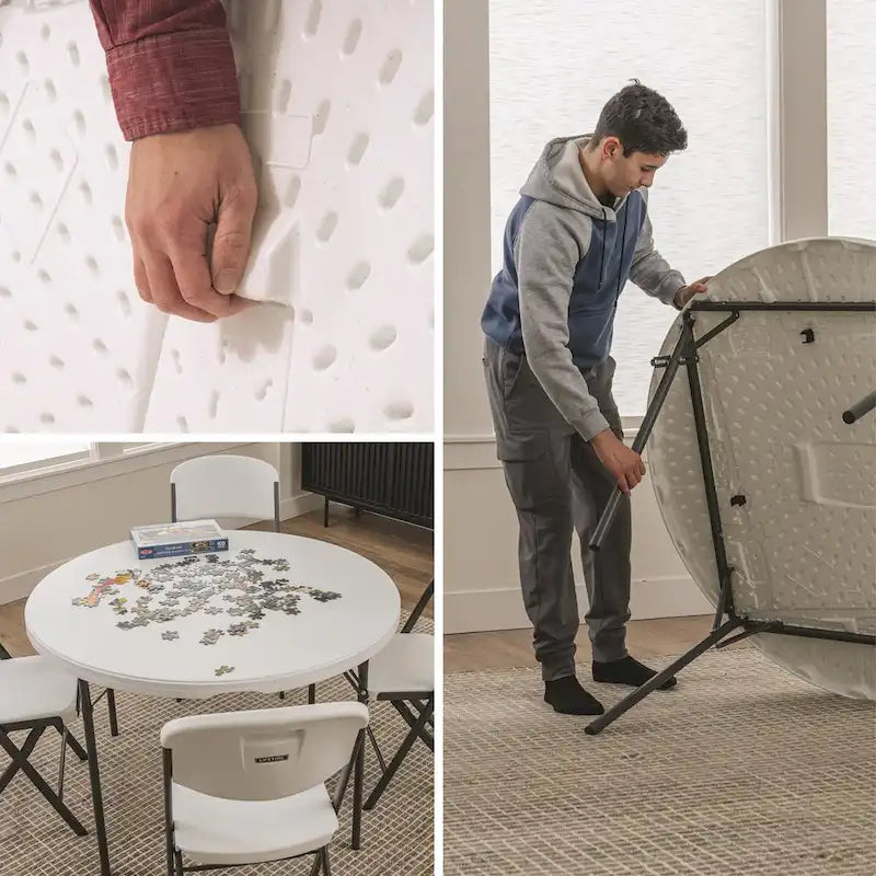 Tavolo rotondo 48 pollici, impilabile, per interni/esterni, grado commerciale leggero, bianco