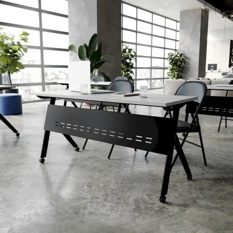 Tavolo da formazione con ribaltamento commerciale a incastro con struttura in acciaio e gambe a Y - 23.5L x 60P x 30H