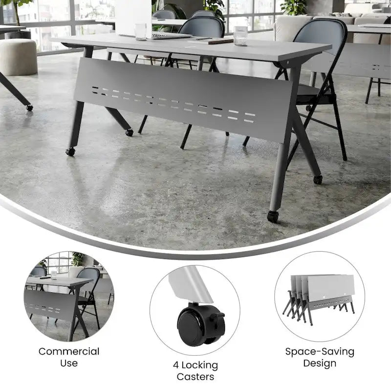Tavolo da formazione con ribaltamento commerciale a incastro con struttura in acciaio e gambe a Y - 23.5L x 60P x 30H