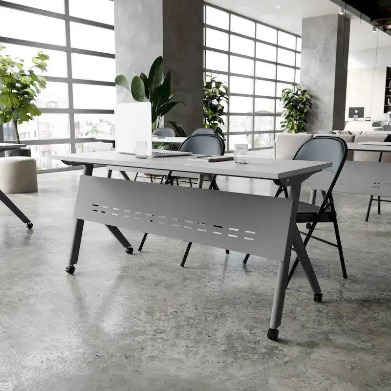 Tavolo da formazione con ribaltamento commerciale a incastro con struttura in acciaio e gambe a Y - 23.5L x 60P x 30H