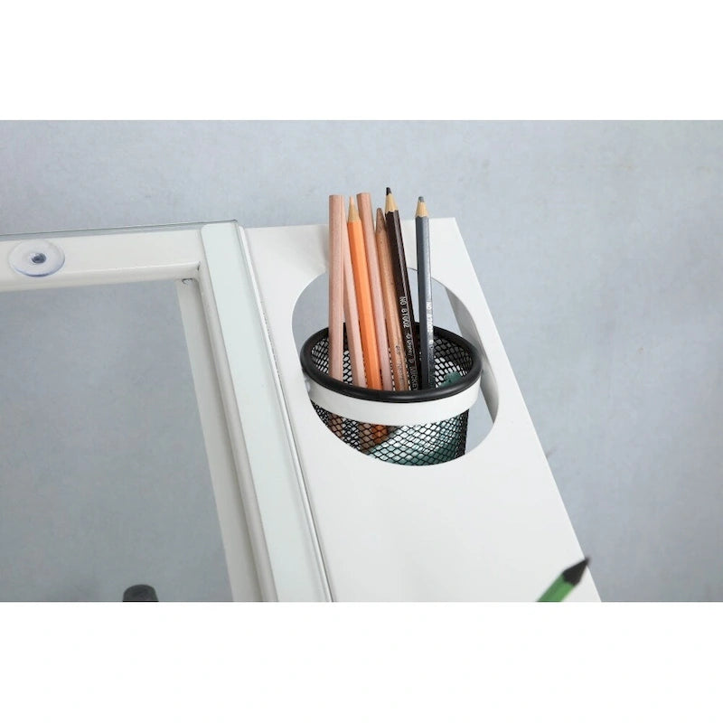 Tavolo da disegno tecnico regolabile a manovella con sgabello e 2 cassetti