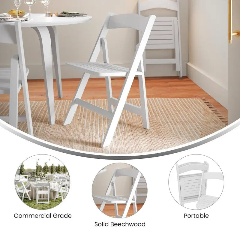 Sedia Pieghevole Portatile da Pranzo in Legno Massello di Qualità Commerciale - 44,5 L x 45,7 P x 79,4 H cm