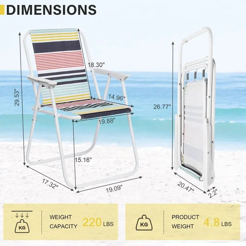 Sedia da spiaggia pieghevole leggera e alta con braccioli rigidi - 19*17*29 pollici